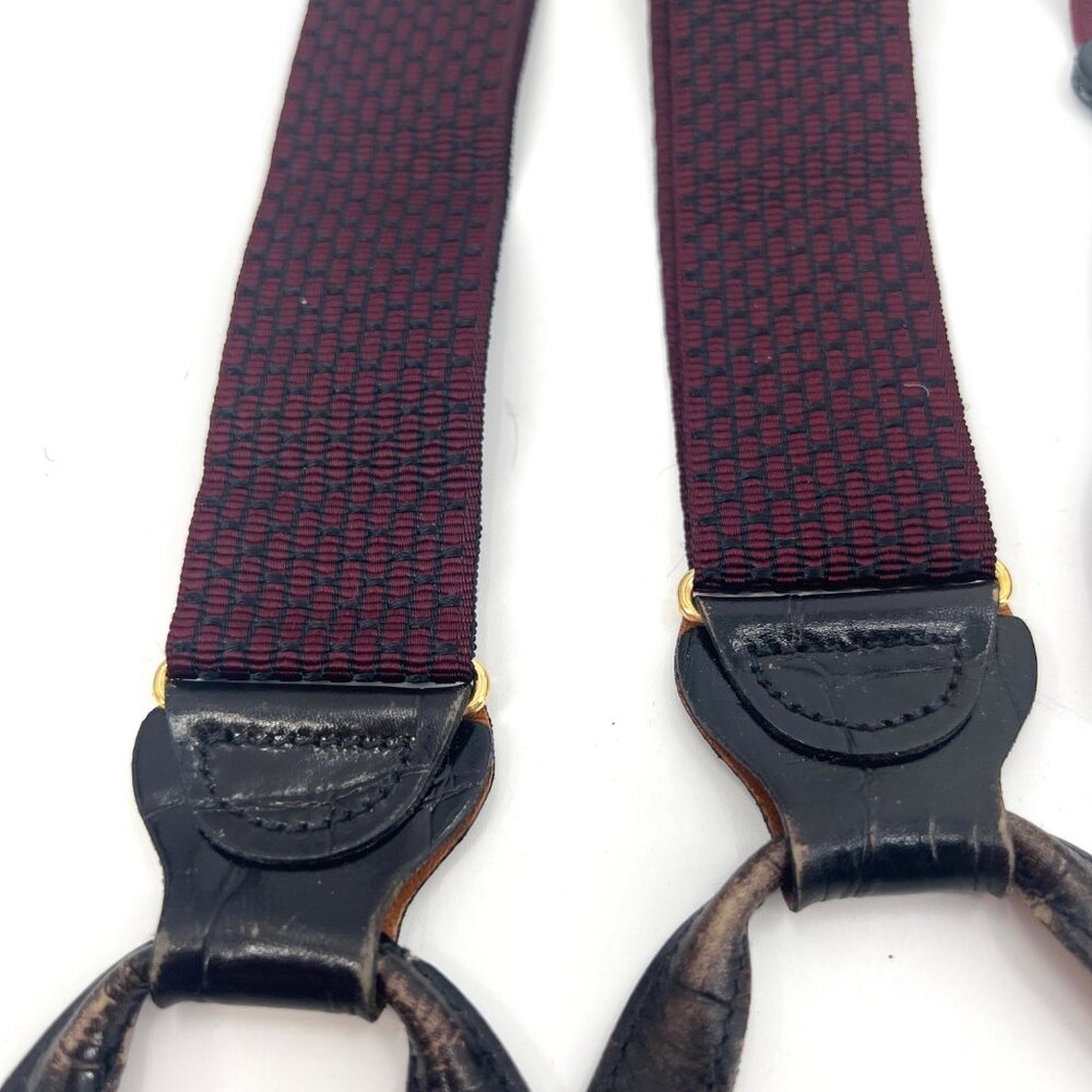 Trafalgar Burgundy Red Silk Braces with Woven Black Honeycomb‎ Design